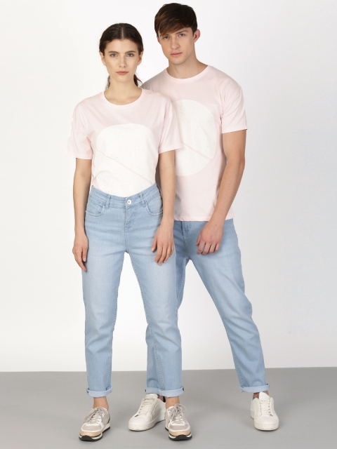 

ether Unisex Pink Printed Round Neck T-shirt