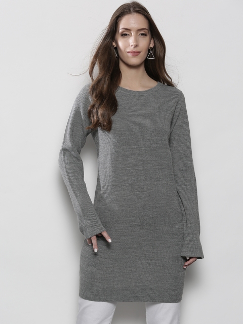 

DOROTHY PERKINS Women Grey Melange Solid Longline Pullover