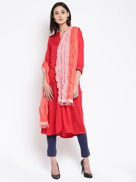 

Biba Orange & White Woven Design Pure Cotton Dupatta