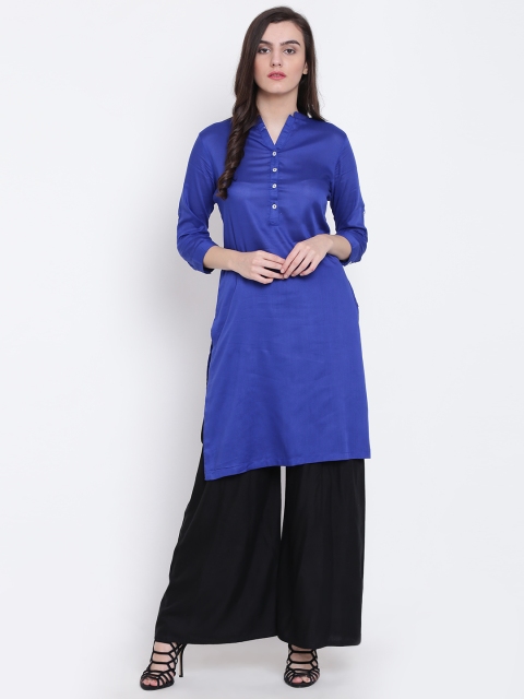 

Biba Women Blue Solid Straight Kurta