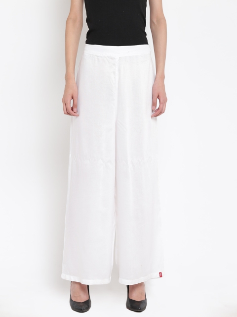 

Biba Women White Solid Wide Leg Palazzos