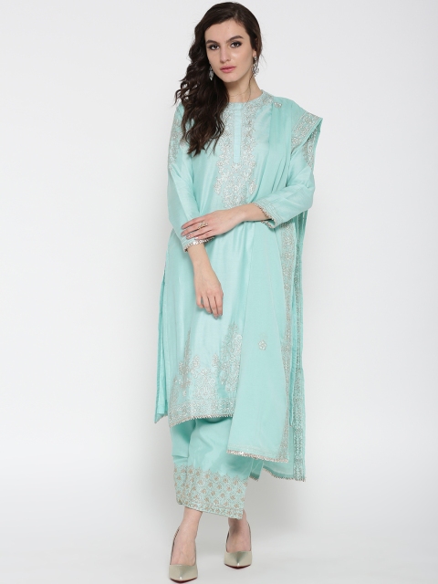 

Biba Women Blue Embroidered Kurta with Palazzos & Dupatta