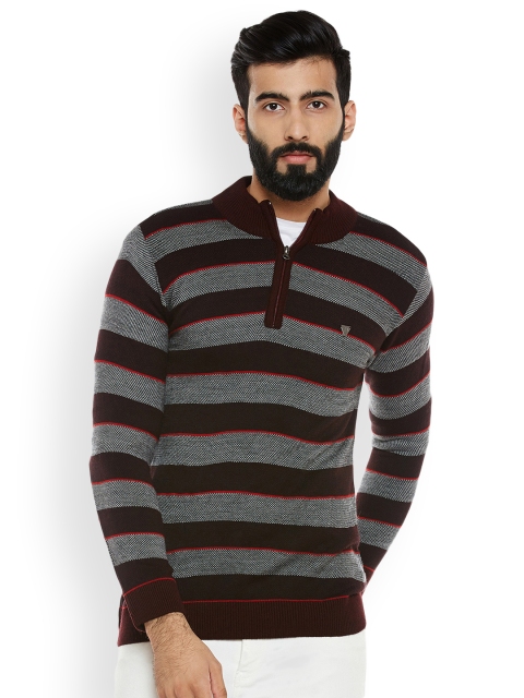 

Duke Men Red & Grey Striped Sweater