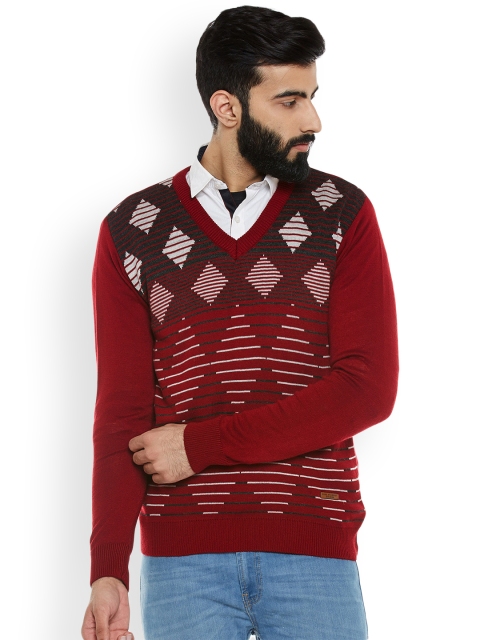 

Duke Men Red Self-Design Pullover