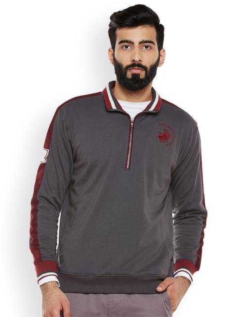 

Duke Men Grey & Maroon Solid Sweatshirt