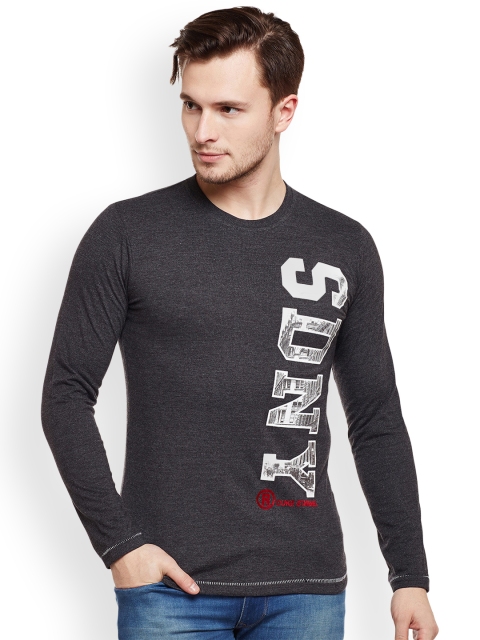 

Duke Men Charcoal Grey Printed Round Neck T-shirt