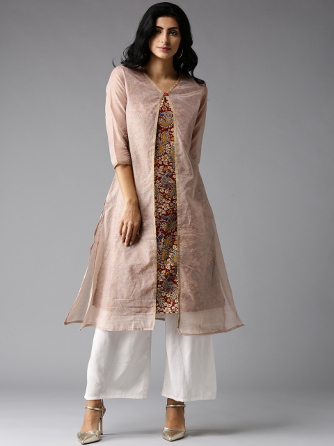 

Moda Rapido Women Beige & Maroon Printed Layered A-Line Kurta