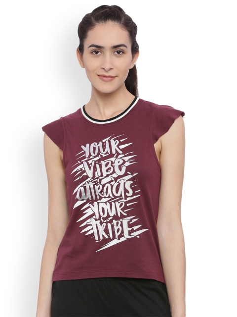 

Slumber Jill Women Maroon Printed Round Neck T-shirt