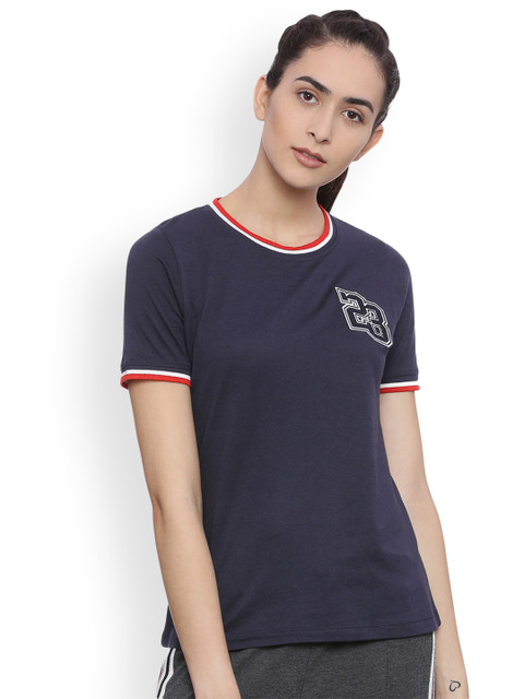 

Slumber Jill Women Navy Blue Solid Round Neck T-shirt
