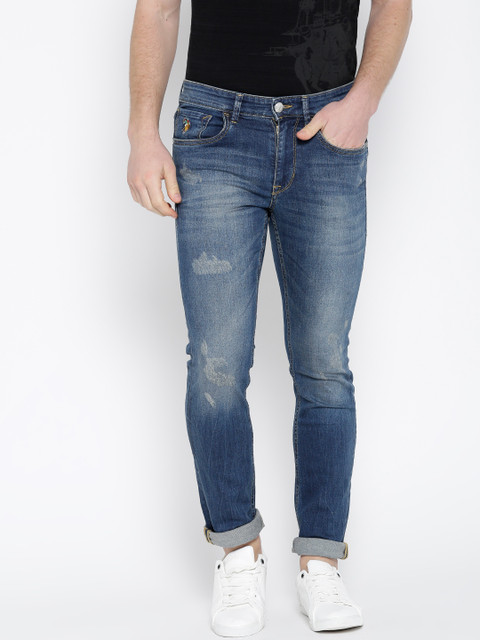 

U.S. Polo Assn. Denim Co. Men Blue Skinny Fit Mid-Rise Low Distress Stretchable Jeans