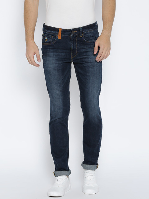 

U.S. Polo Assn. Denim Co. Men Navy Blue Tapered Fit Mid-Rise Clean Look Stretchable Jeans