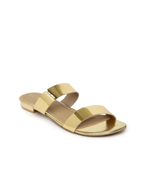 

Wet Blue Women Gold-Toned Solid Open Toe Flats