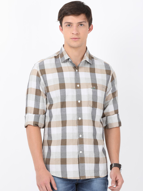 

Crocodile Men Brown & Grey Slim Fit Checked Casual Shirt