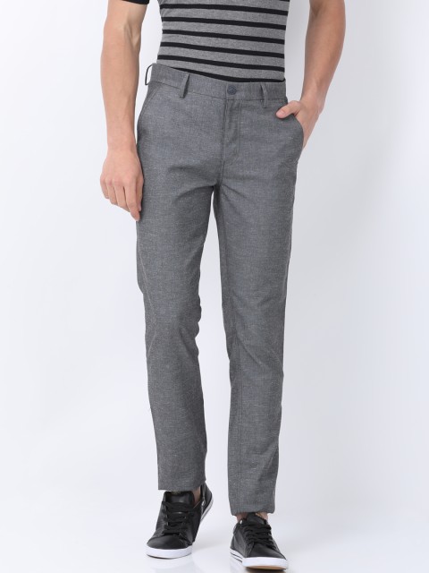

Crocodile Men Grey Melange Smart Slim Fit Solid Chinos