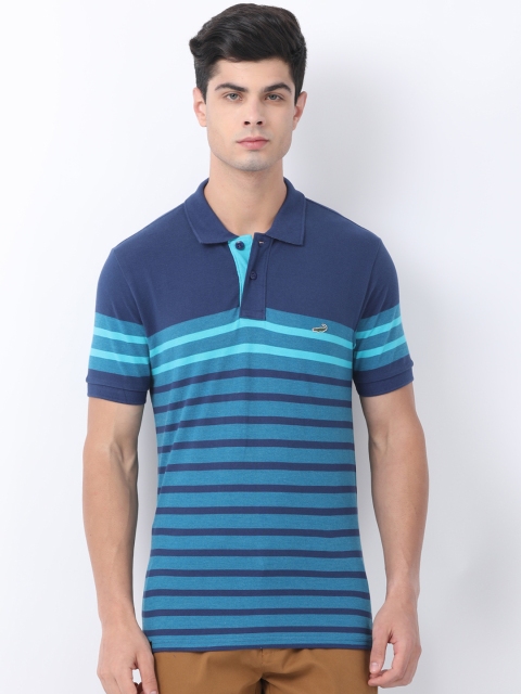 

Crocodile Men Navy Blue Striped Polo Collar T-shirt