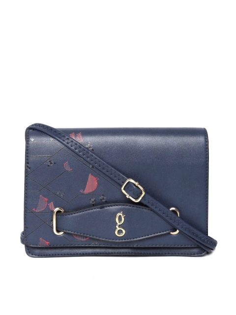 

Global Desi Navy Blue Printed Clutch