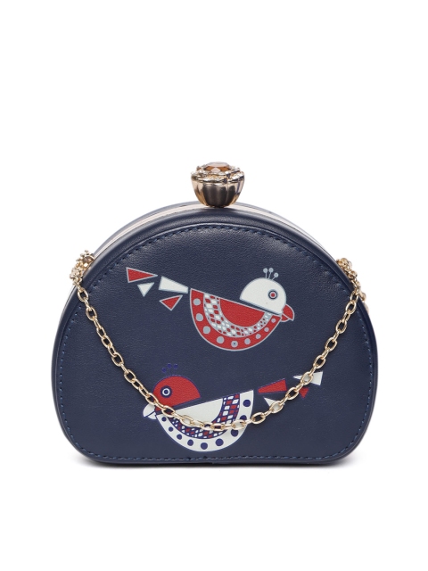 

Global Desi Navy Blue Printed Clutch