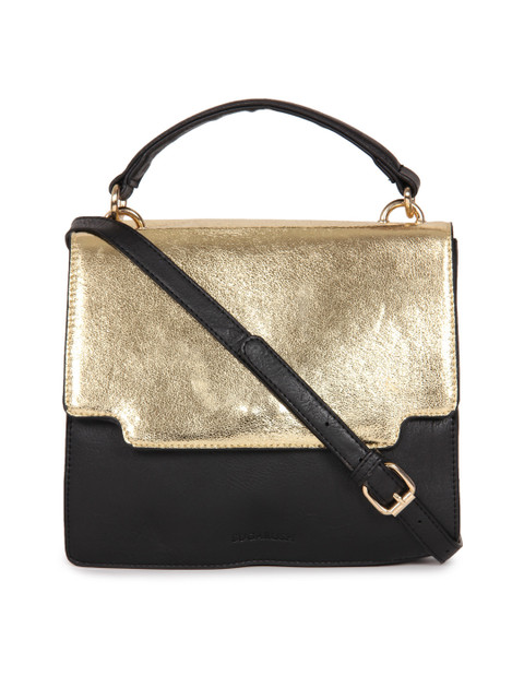 

Sugarush Black & Gold-Toned Colourblocked Satchel