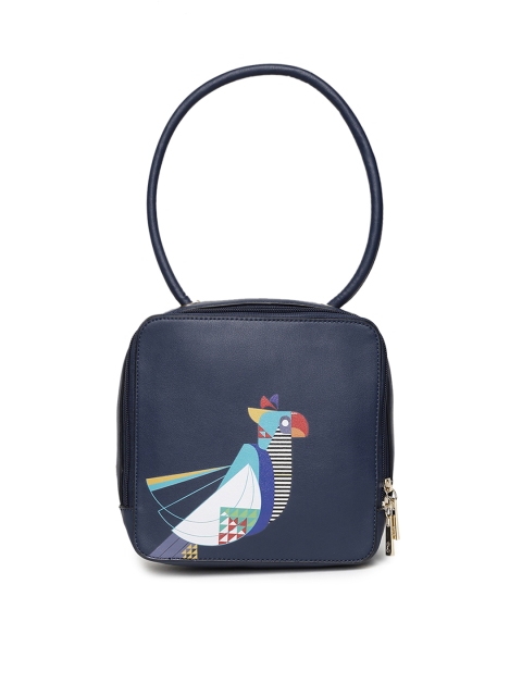 

Global Desi Navy Blue Printed Handheld Bag