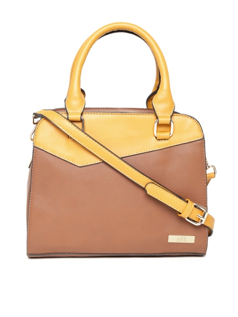

AND Tan Brown & Yellow Colourblocked Handheld Bag
