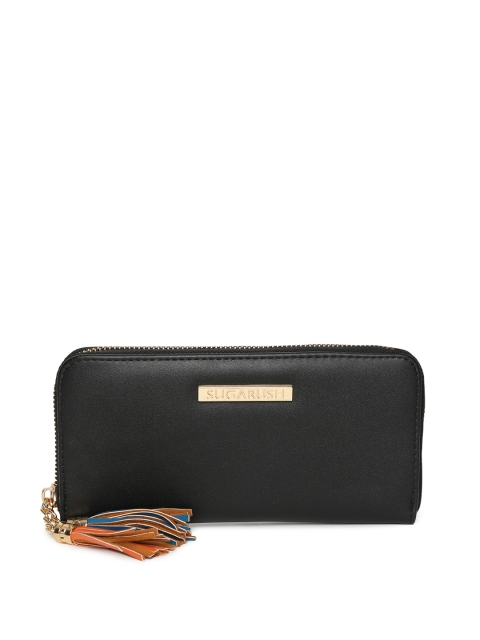 

Sugarush Women Black Solid Zip Around Wallet