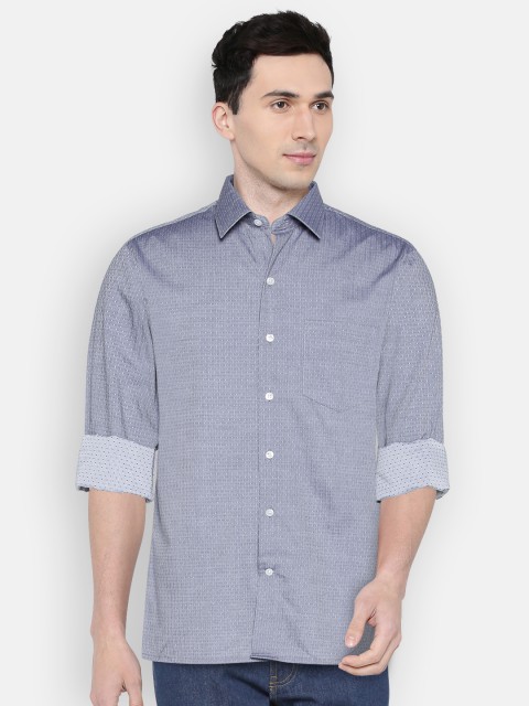 

John Players Men Blue Slim Fit Self-Design Formal Shirt