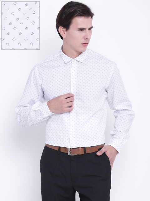 

John Players Men White Slim Fit Printed Formal Shirt