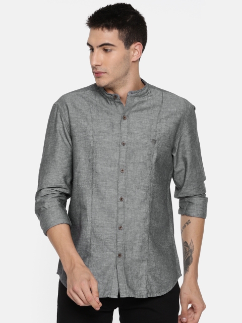 

John Players Men Charcoal Grey Trim Fit Solid Casual Shirt