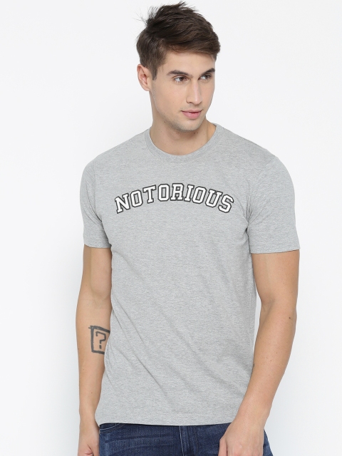 

John Players Men Grey Melange Printed Round Neck T-shirt