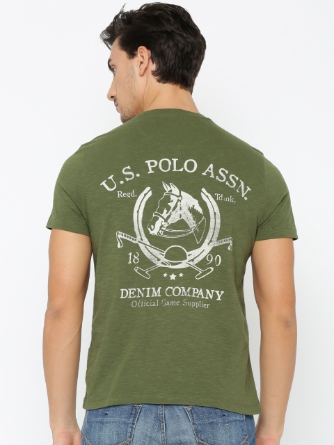 

U.S. Polo Assn. Denim Co. Men Olive Green Printed Henley Neck T-shirt