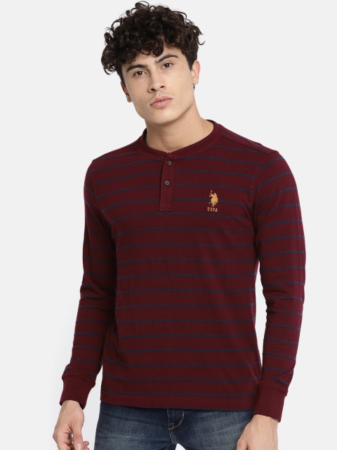

U.S. Polo Assn. Men Maroon & Navy Striped Mandarin Collar T-shirt