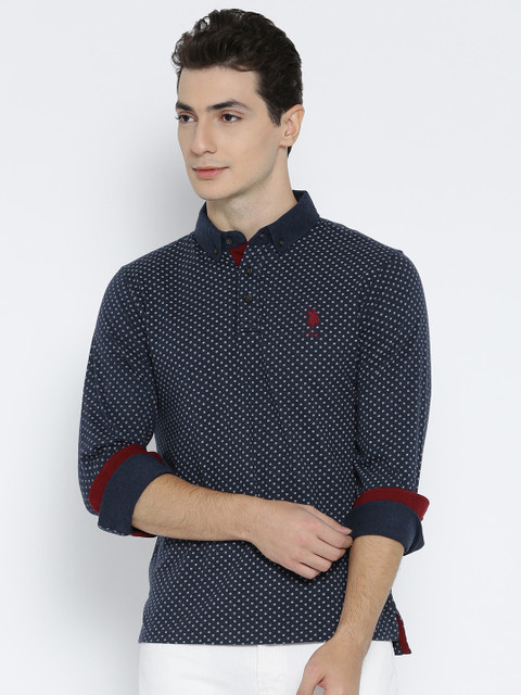 

U.S. Polo Assn. Men Navy Blue Printed Polo Collar T-shirt