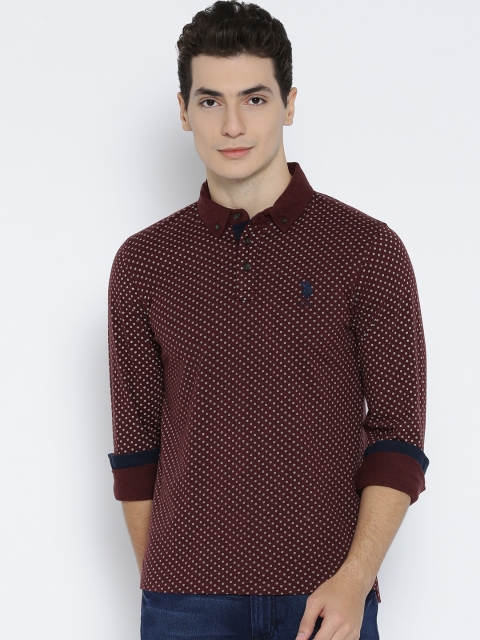 

U.S. Polo Assn. Men Burgundy Printed Button-Down Collar T-shirt