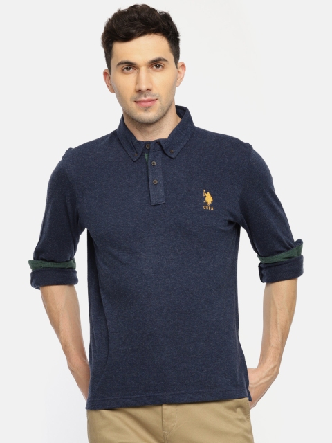 

U.S. Polo Assn. Men Navy Blue Solid Polo Collar T-shirt