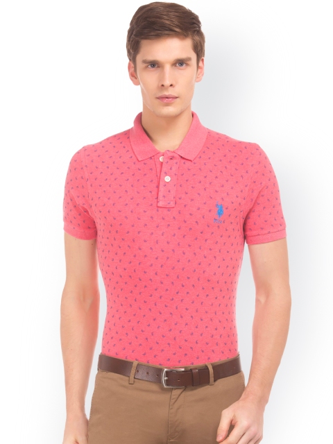 

U.S. Polo Assn. Men Pink Printed Polo Collar T-shirt