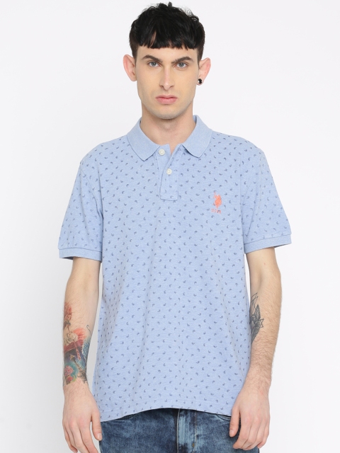 

U.S. Polo Assn. Men Blue Printed Polo Collar T-shirt