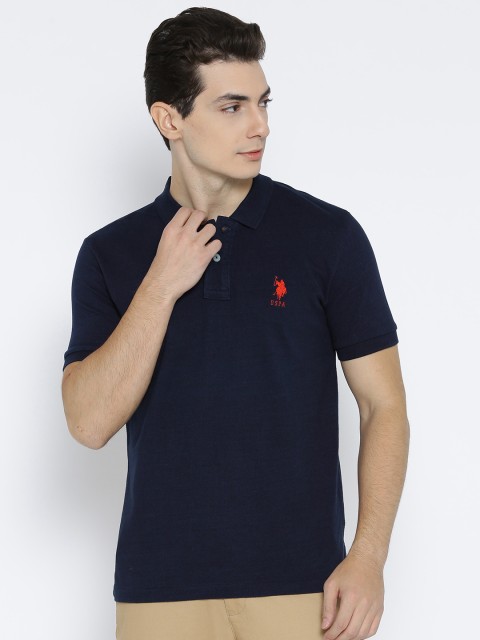 

U.S. Polo Assn. Men Navy Blue Solid Polo Collar T-shirt