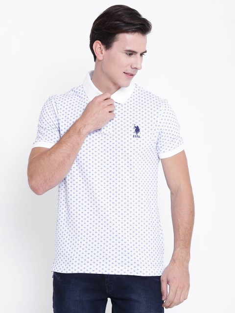 

U.S. Polo Assn. Men White & Blue Printed Polo Collar T-shirt