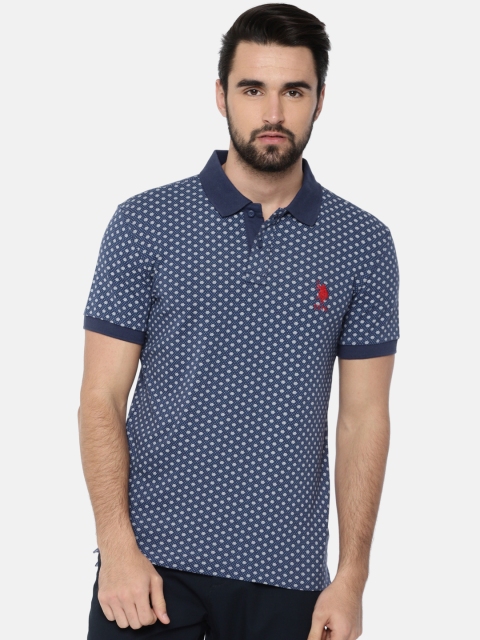

U.S. Polo Assn. Men Blue Printed Polo Collar T-shirt