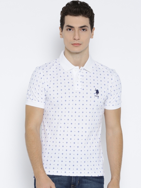 

U.S. Polo Assn. Men White & Blue Printed Polo Collar T-shirt