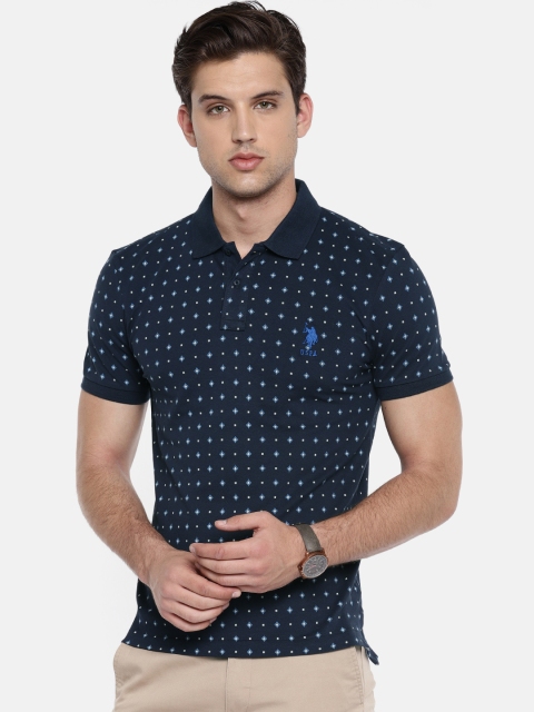 

U.S. Polo Assn. Men Navy Blue Printed Polo Collar T-shirt