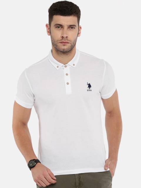 

U.S. Polo Assn. Men White Solid Polo Collar T-shirt