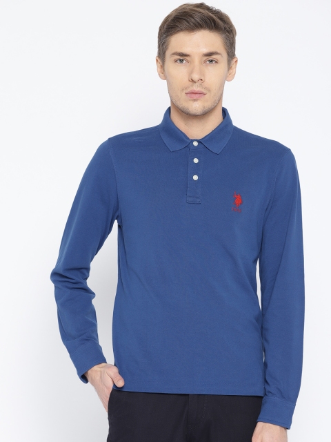 

U.S. Polo Assn. Men Blue Solid Polo Collar T-shirt