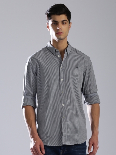 GAS Men Navy Blue Regular Fit Checked Casual Shirt available at myntra for Rs.2744