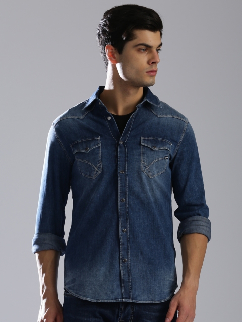 

GAS Men Blue Classic Slim Fit Faded Casual Shirt