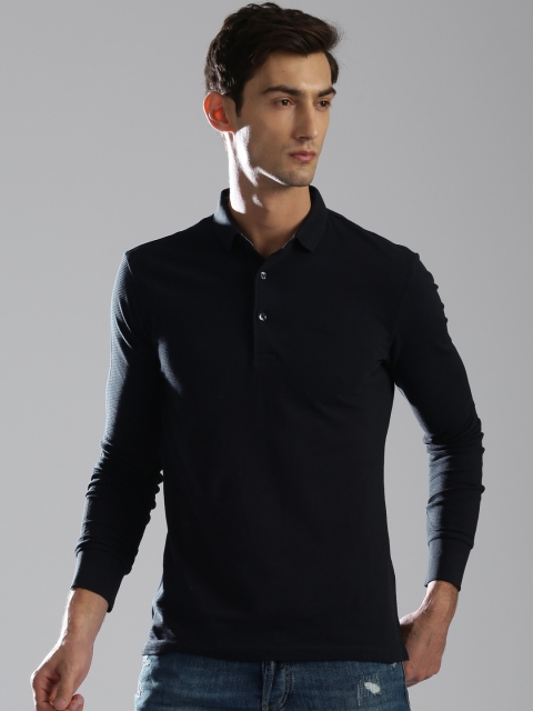 GAS Men Navy Raps Solid Polo Collar T-shirt, Navy blue