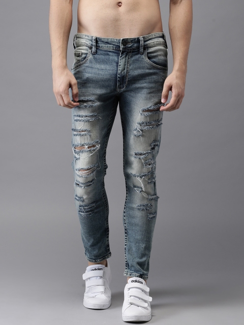 

Moda Rapido Men Blue Slim Fit Mid-Rise Cropped Highly Distressed Stretchable Jeans