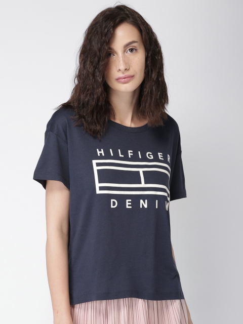 

Tommy Hilfiger Women Navy Printed Round Neck T-shirt, Navy blue