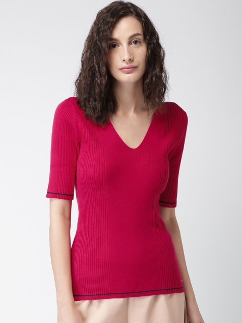 

Tommy Hilfiger Women Magenta Self-Striped Top