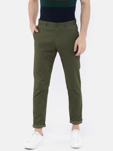 

U.S. Polo Assn. Men Olive Green Slim Fit Printed Regular Trousers